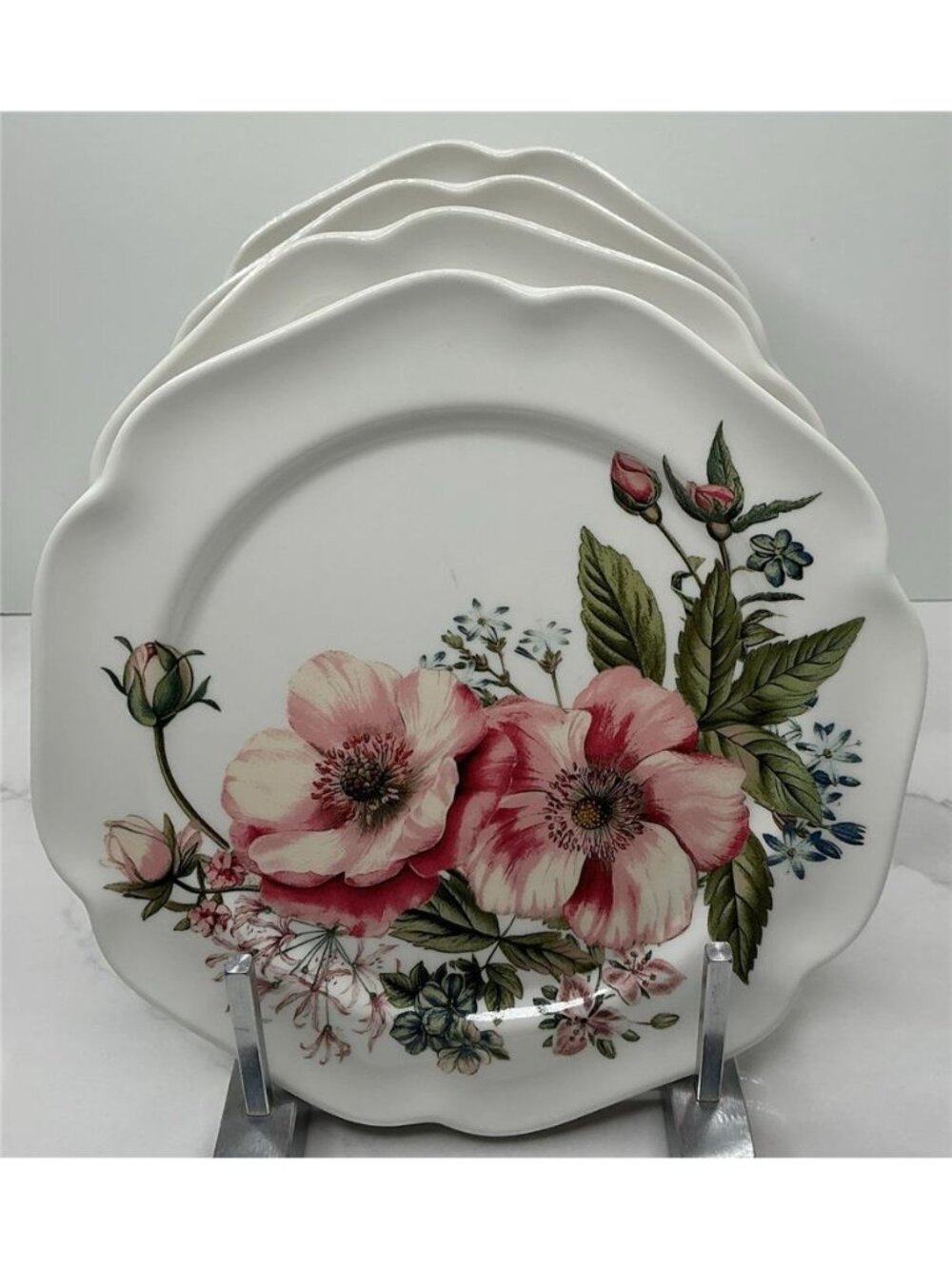 4 Salad Plates Lillian August French Farmhouse Floral Melamine 8.5in New